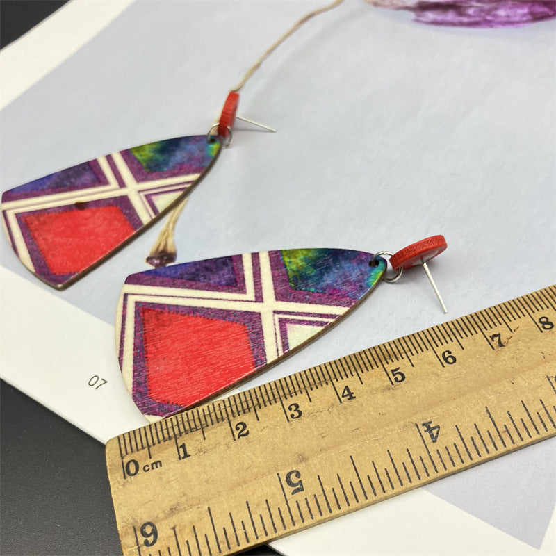Wholesale Bohemian Lacquered Colorful Striped Wooden Earrings